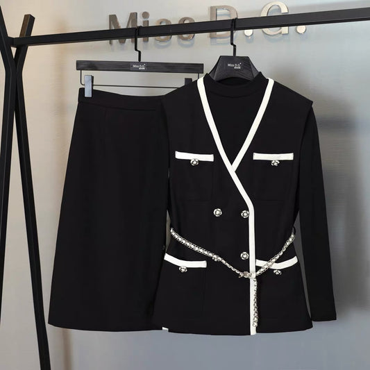 Miss DG small fragrance suit women's 2022 autumn new temperament slim knitted sweater vest half skirt three-piece set 1693