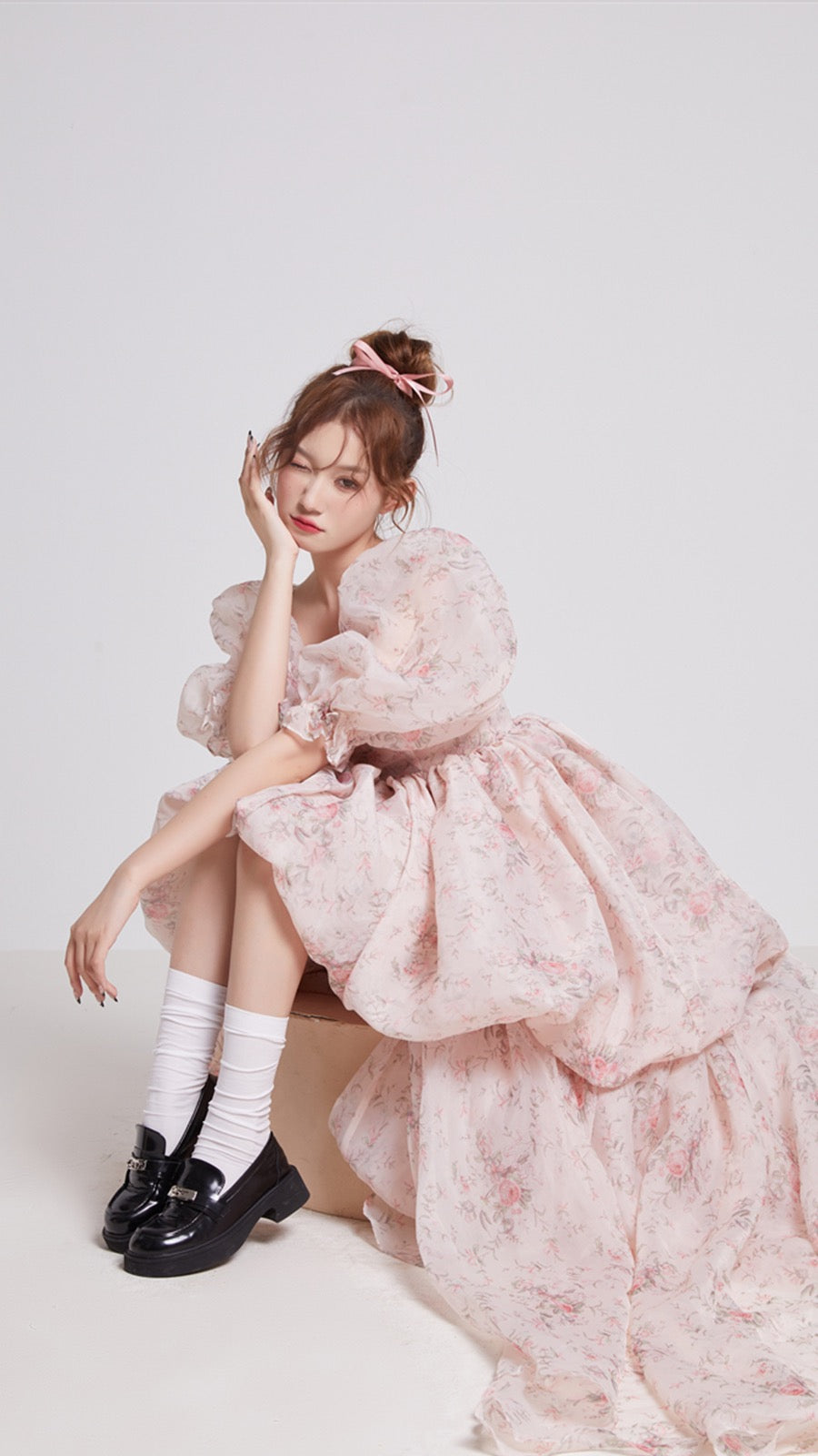 MOXI2023 fugitive princess retro color printing sweet high and low front short back long Disney dress female