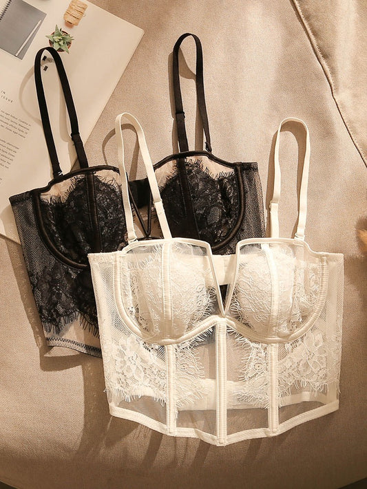 French hollow lace fishbone camisole women's tight-fitting sexy corset with chest pad bottoming sleeveless top