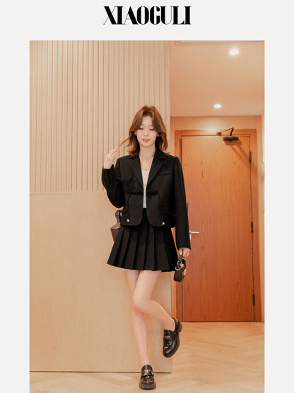 Small grain casual suit jacket women's skirt 2023 spring new pleated a-line skirt small suit