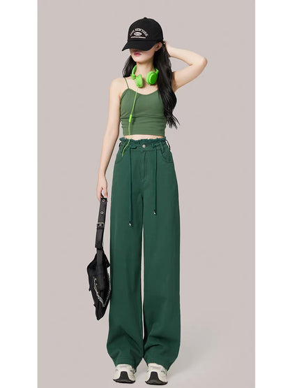 Design sense wide-leg jeans women's 2022 autumn new high waist drawstring slim straight mopping pants long pants