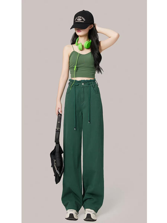 Design sense wide-leg jeans women's 2022 autumn new high waist drawstring slim straight mopping pants long pants