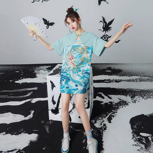 National tide cheongsam improved summer women's 2022 new young Hanfu girls national style women's Chinese style dress 1519
