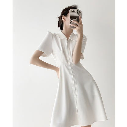 French white gentle Hepburn style short-sleeved shirt dress summer chic design sense short temperament little white skirt
