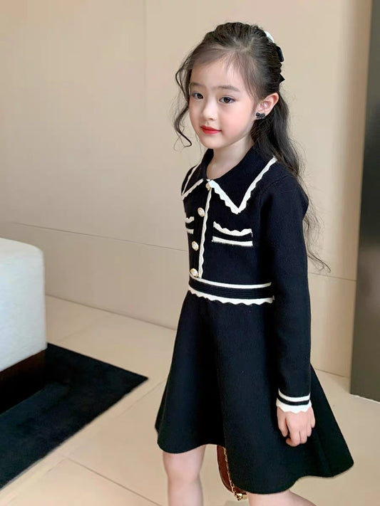 Original girls children's clothing black small fragrance knitted dress autumn children's autumn and winter female baby middle and big children's skirt