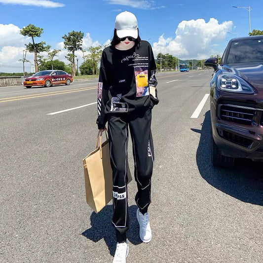 Autumn temperament sweater suit women's 2022 round neck color matching long-sleeved top and leggings new fashion two-piece set 1679