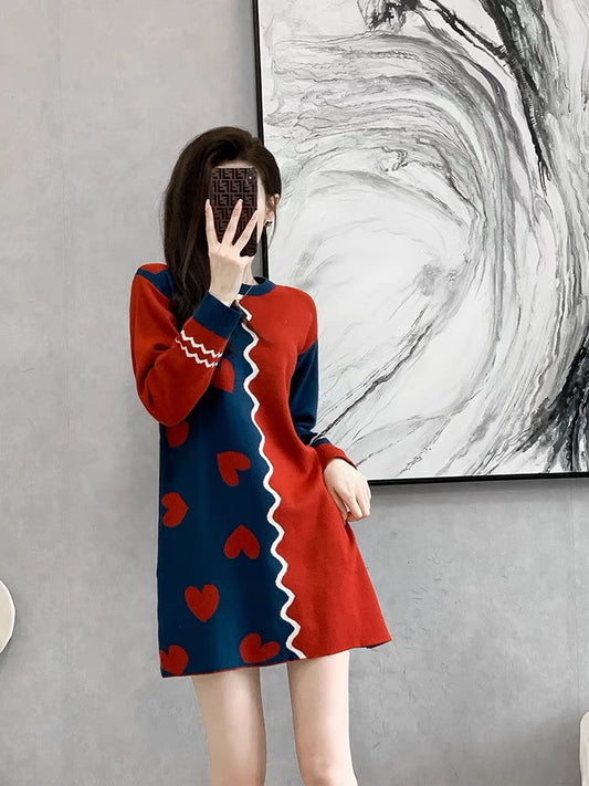 Red knitted bottoming dress small winter new design small inner sweater skirt autumn women
