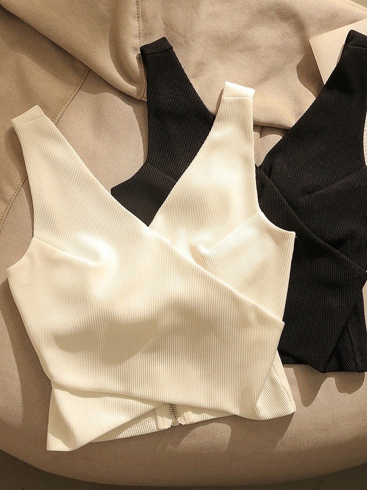 Black hot girl sexy cross camisole women's suit with bottoming and outer wear short design sleeveless top