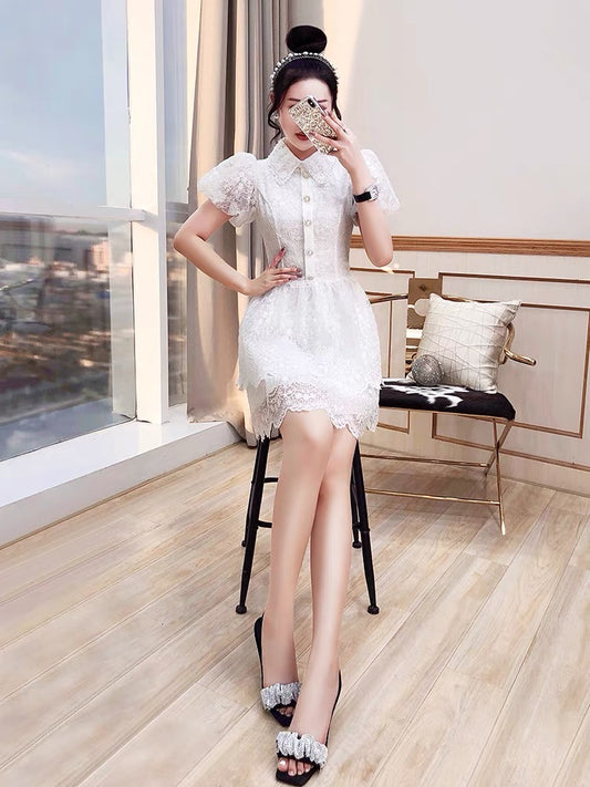 White skirt women's clothing 2022 new summer dress age reduction sweet temperament waist embroidered shirt can be sweet or salty dress