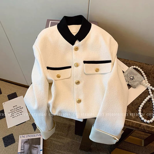 White small fragrance coat women's 2022 autumn new French style high-end high-waist short top with fried street temperament 1471