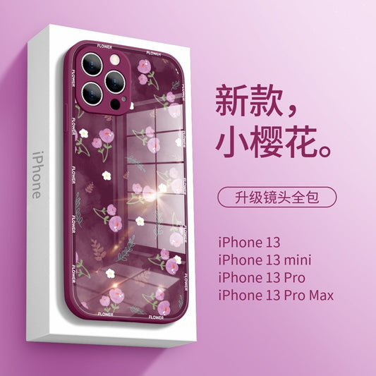 Apple 13 mobile phone case 14/12 new 14promax flower 14plus is suitable for iphone13promax glass 11 goddess 12promax tide XR/xsmax all-inclusive 8/se3/mini