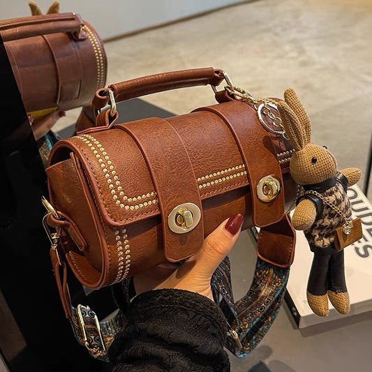 Niche retro small bag women's autumn and winter 2022 new high-end Boston all-match fashion cylindrical bag messenger bag