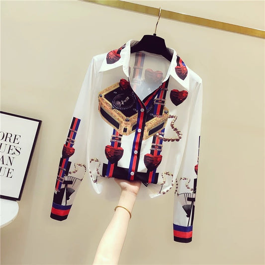 Women's clothing counters withdraw counters tail goods special spring and autumn retro tops light familiar style printed chiffon shirt women