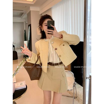 MUKOK wool small fragrance short jacket female 2023 spring new solid color temperament fashion all-match small top