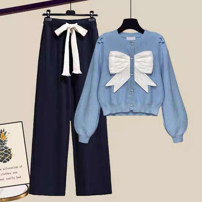 Salty and sweet little man autumn and winter suit 2022 new women's winter sweater wide-leg pants winter two-piece suit