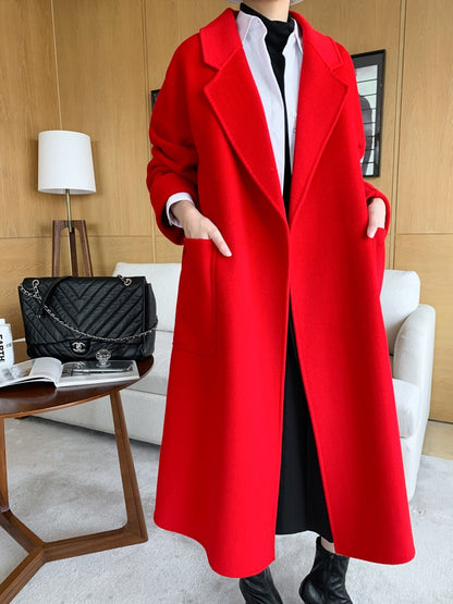 2022 autumn and winter new double-sided cashmere coat women's high-end thick water ripple mid-length woolen woolen coat