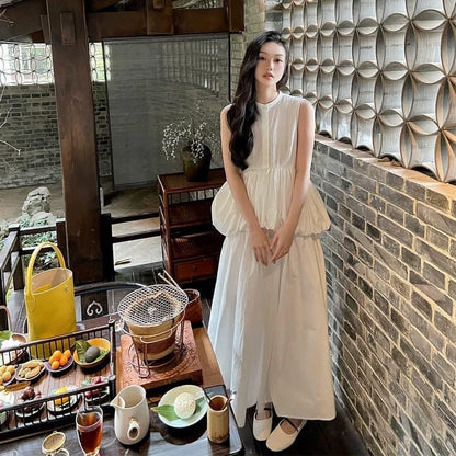 FPOH white tea break French temperament high-end exquisite fugitive princess dress female Xia Xin Chinese style a-line long skirt