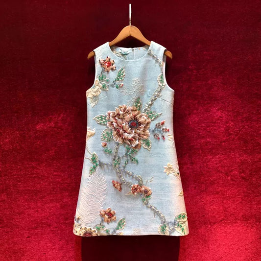 Retro rose jacquard embroidery high-end heavy industry beading bottoming vest skirt slimming temperament dress 2022 new