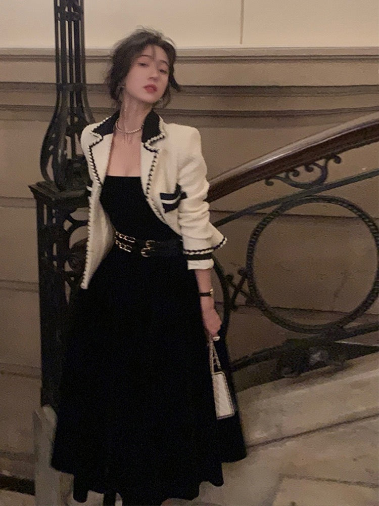 Hong Kong style retro velvet suspender dress female autumn and winter sexy birthday party chic Hepburn style dress skirt