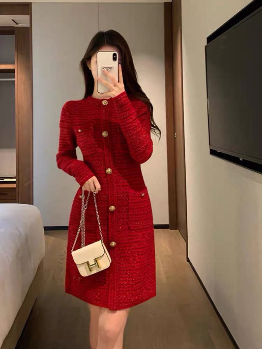 Xiaoxiangfeng red Christmas engagement dress women's clothing autumn and winter bride back to the door toast dress Benming year shirt