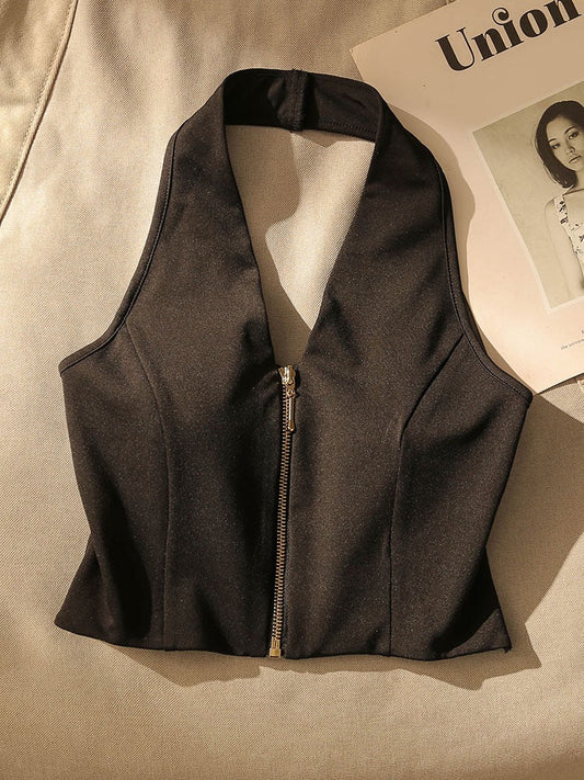 French style sexy halter neck camisole women's inner wear beautiful back short section navel design sense bottoming sleeveless top outerwear