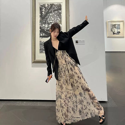 Middletone | Landscape Skirt~ Cool V-neck backless dress ink new Chinese style suspender dress for women