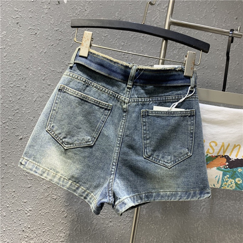 Original 2023 spring new retro light blue denim a-line skirt sexy zipper pocket petite skirt