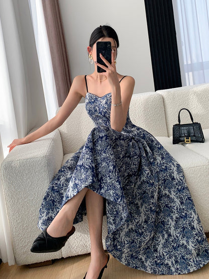 FT GUOGE suspender dress female 2023 summer new high-end sense French light luxury gentle wind jacquard dress