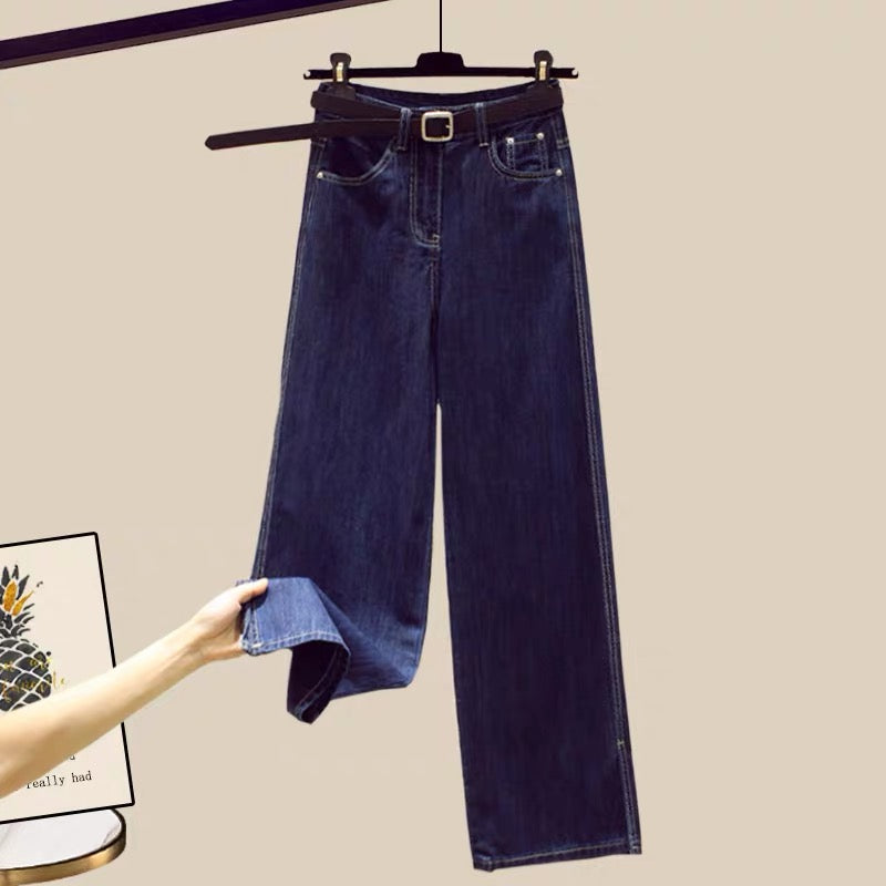 Autumn salt fried street wear suit 2022 new women's autumn shawl shirt jeans two-piece trend
