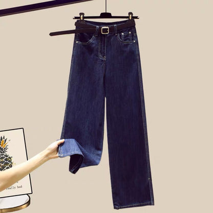 Autumn salt fried street wear suit 2022 new women's autumn shawl shirt jeans two-piece trend