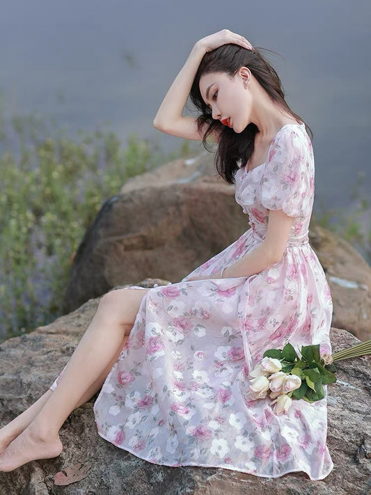 French super fairy temperament dress summer 2022 new women's skirt ladies gentle wind floral waist long skirt