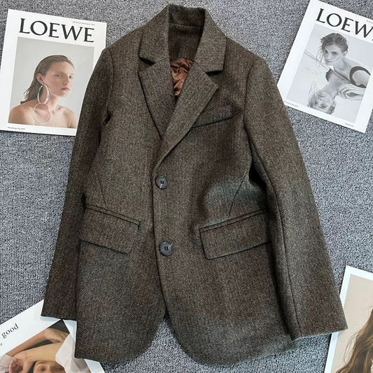 Dark brown suit jacket women's 2022 autumn and winter new design fashion trend fried street casual all-match suit 1762