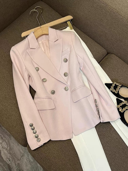 New European goods high-end temperament pink suit high-end British style original design suit jacket female 6564