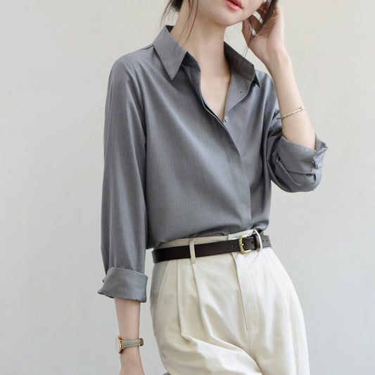 TRR dark placket vertical dark pattern slightly loose shirt long-sleeved women's business commuting ol temperament shirt chic high-end sense