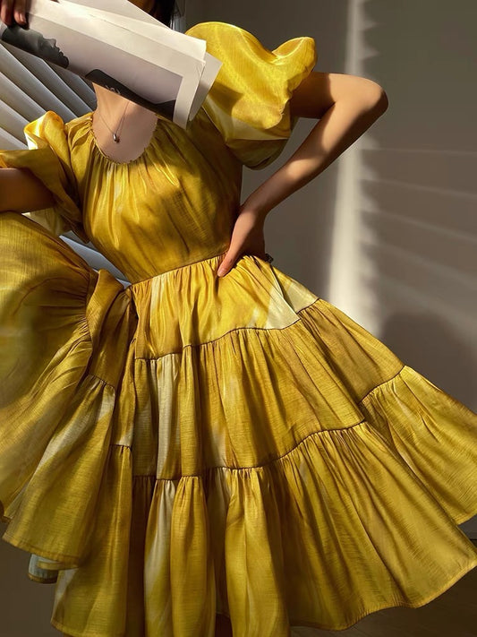 Aconiconi｜Sunset Magic Sea Heavy Industry Beaded High-end Niche Design Sense Waist Dress Short Dress Summer