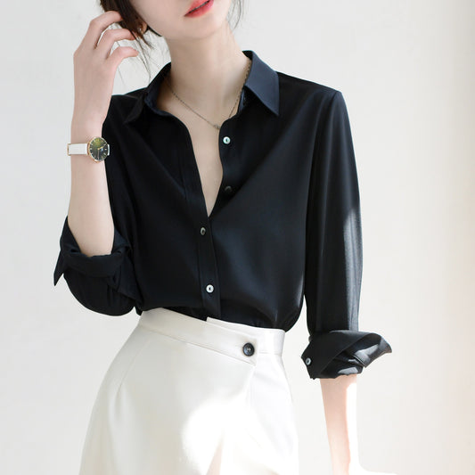 TRR workplace gives people a sense of stability, mysterious black slightly loose long-sleeved shirt shirt women's top simple style