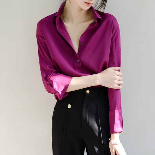 TRR salty Hong Kong flavor oversize loose long-sleeved shirt women's fashion tie design sense shirt texture top