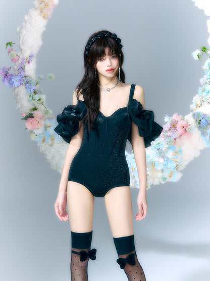 breezeholiday one-piece swimsuit female bathing hot spring conservative cover belly slimming high-end retro vacation swimsuit