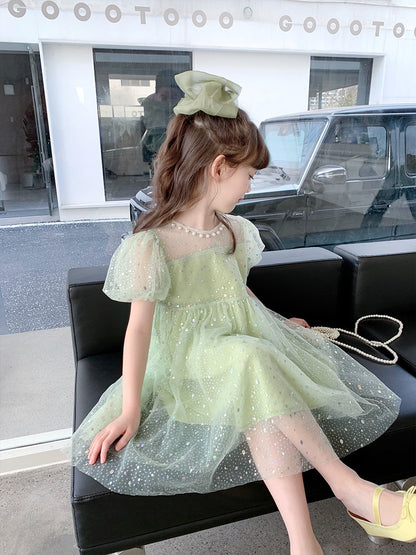 Girls Dress 2023 New Summer Dress Children's Korean Version Slim Short-sleeved Princess Dress Baby Summer Fashion Western Style