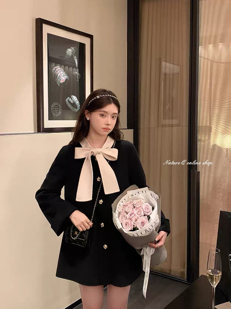Yang Xiaojuanquan wool rich family's daughter bow woolen coat women's winter clothing small double-sided woolen red coat
