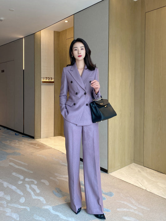 Winter advanced purple aura fully open professional commuter suit full wool thickened warm suit straight trousers two-piece set