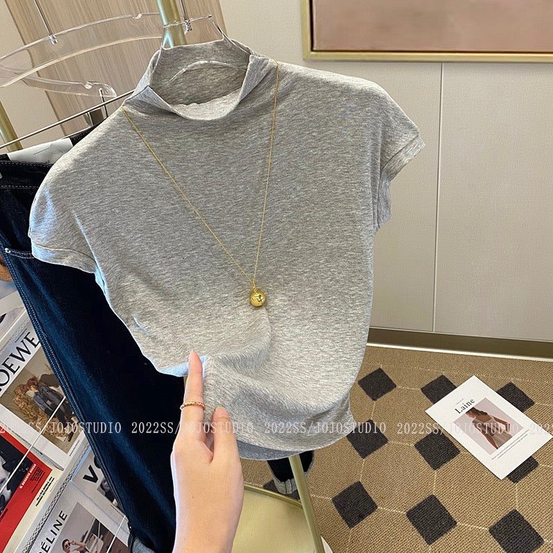 Half-high collar solid color sleeveless T-shirt women's 2023 spring and summer thin section self-cultivation unique special chic hot girl pure desire short top
