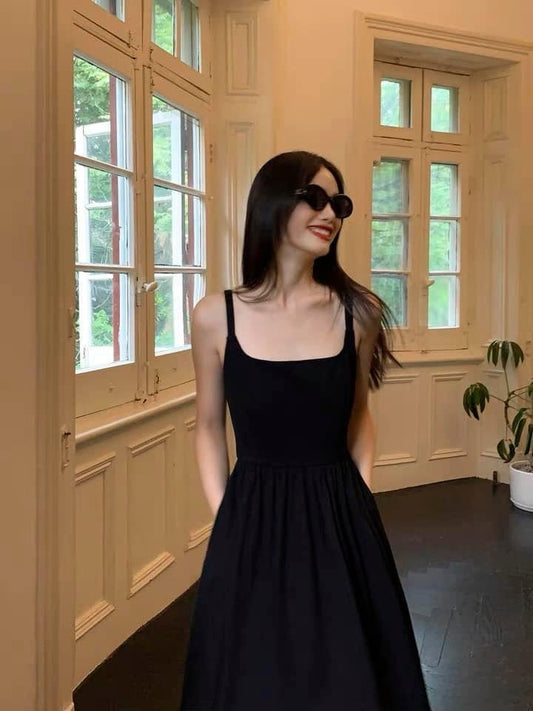 pusumede black sling dress women's summer 2022 new a-line skirt high-quality temperament waist skirt