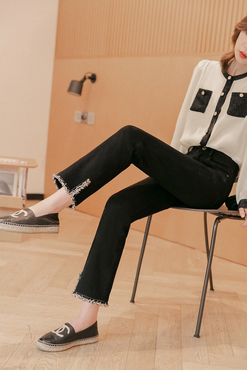 Small Grain High Waist Slit Retro Straight Jeans Female 2023 Spring Dress Small Design Slim Pants