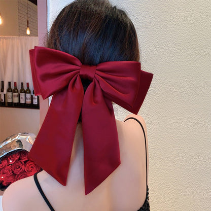 Time Lovers~ Satin Big Bow Headdress Spring Clip High-quality Black Back of the Head Hair Clip Hair Accessories Trendy Girls