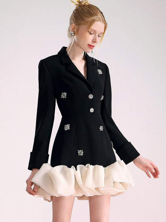 Stubbs design sense suit skirt female nail bead temperament elegant irregular organza splicing slimming commuter dress