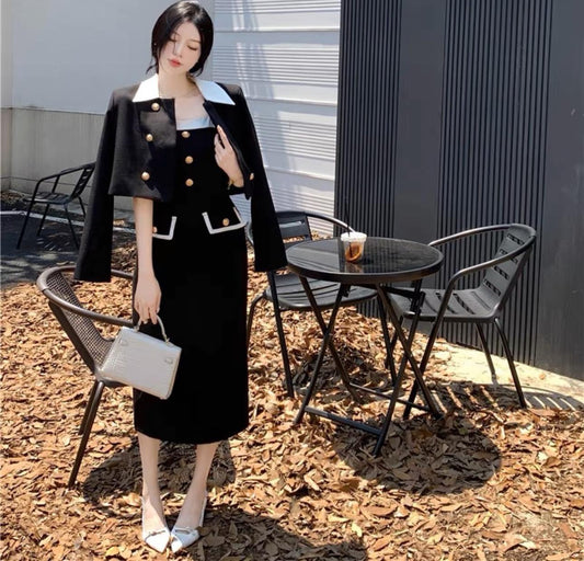 Contrasting color light luxury houndstooth short coat women's early autumn small fragrance skirt fashion two-piece high-end suit tide