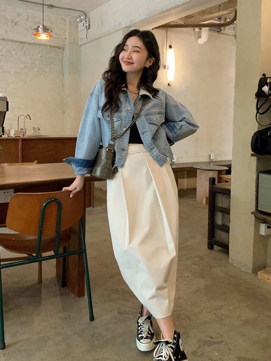 Ren Xiaoyi blue short denim jacket female Korean version loose early spring 2023 new early spring jacket design sense