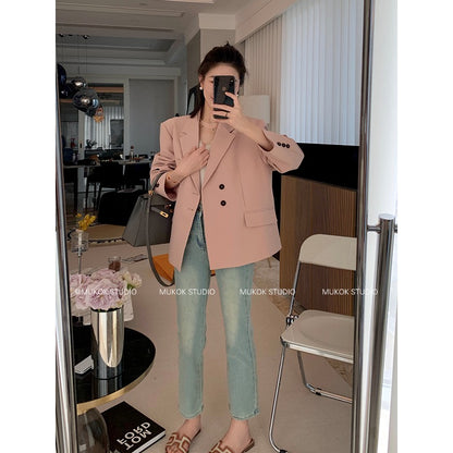 MUKOK Morandi Rose ~ design sense solid color exquisite spring and autumn new temperament long-sleeved suit jacket for women