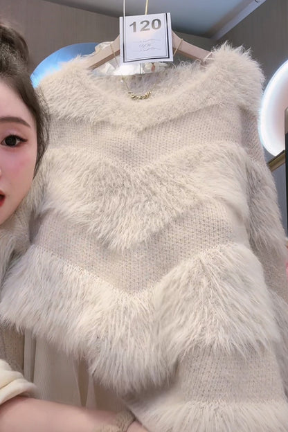Autumn and winter Korean version loose slim lazy wind sweater mink velvet bottoming shirt women spring and autumn sweet outerwear fur coat